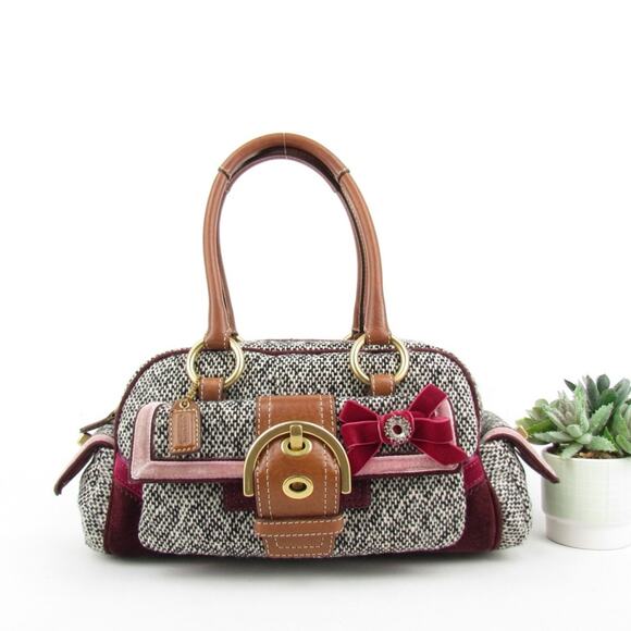 Coach Vintage Y2K Tweed & Velvet Bow Bag - Picture 1 of 9